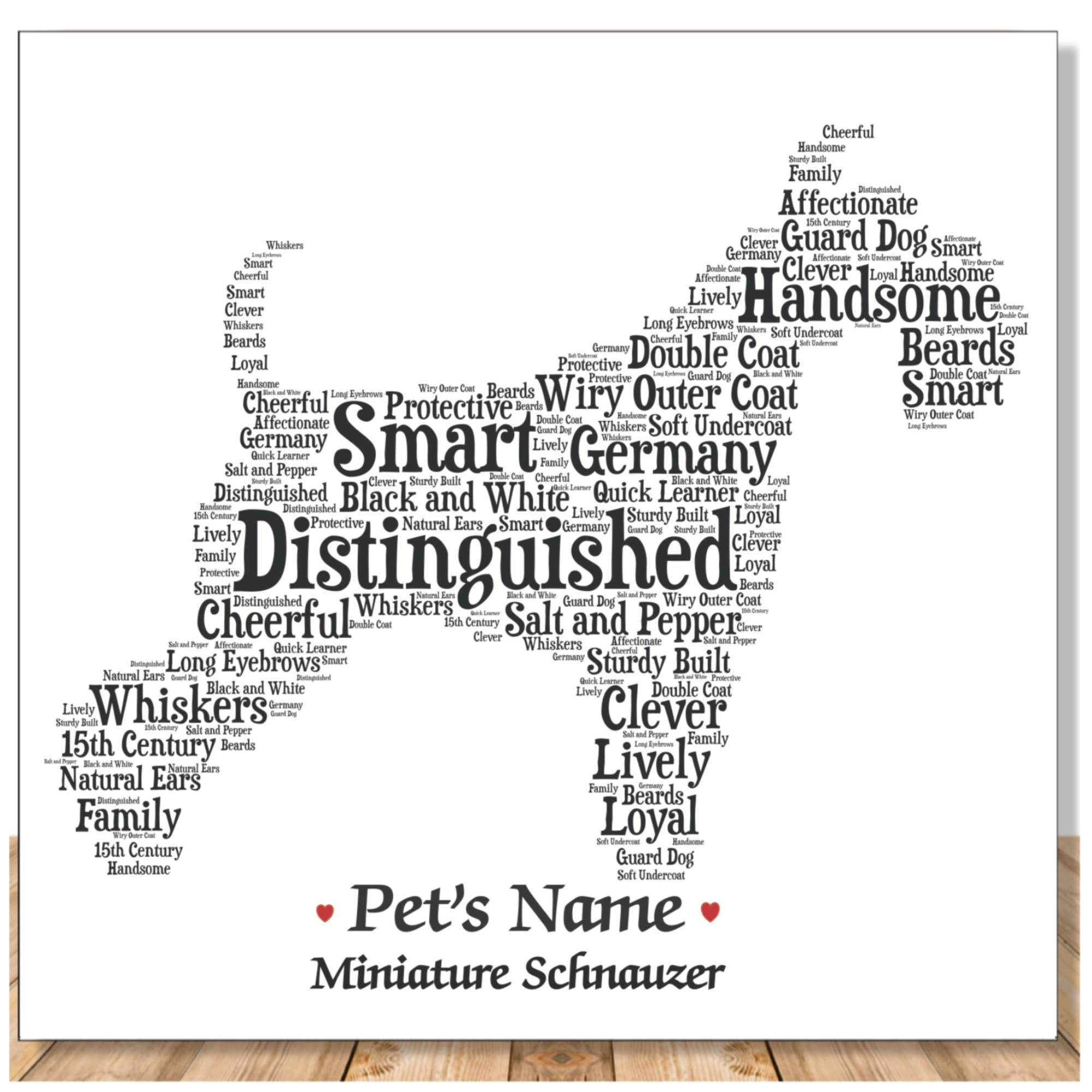 Miniature Schnauzer Natural Personalize Dog Wall Art Print | Custom Name | Pet Loss Memorial Present | Gift Wrapped Home Decor | USA Handmade