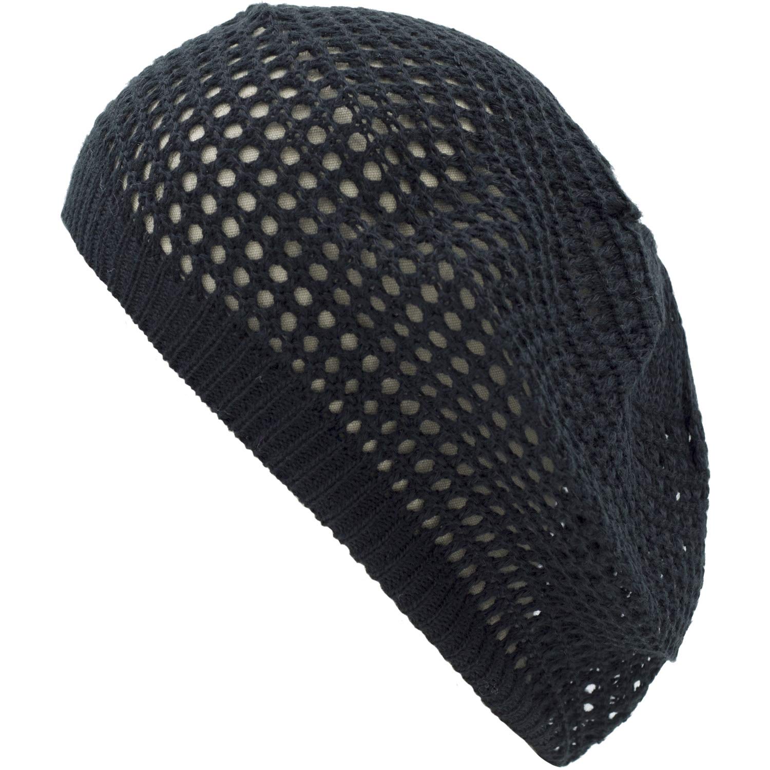 an Womens Lightweight Cut Out Knit Beanie Beret Cap Crochet Hat - Many Styles
