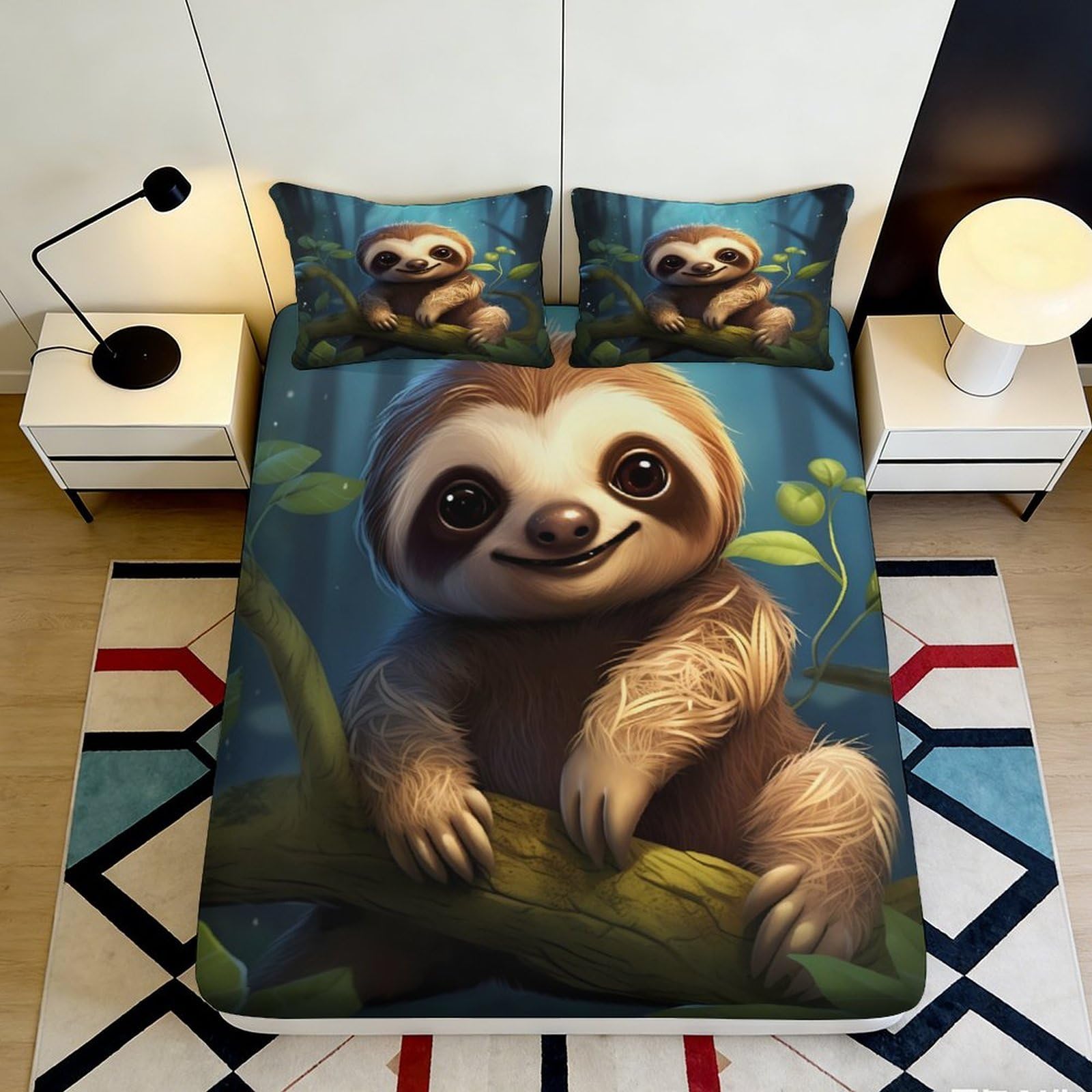 Pnayamiorkfel Style-8 3D Printed Cute Sloth Fitted Sheet Microfiber Soft Breathable Forest Animal Bed Cover For Bedroom Dorm Mattress Decor 90X200x25cm