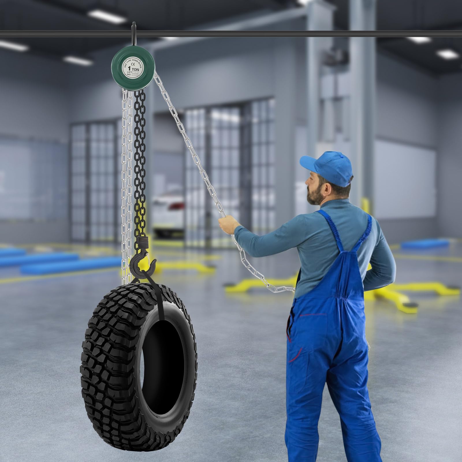 Paranco a catena a mano 1T 3m altezza di sollevamento, paranco manuale in acciaio con gancio di sicurezza a 360°, paranco per officina fabbrica costruzione
