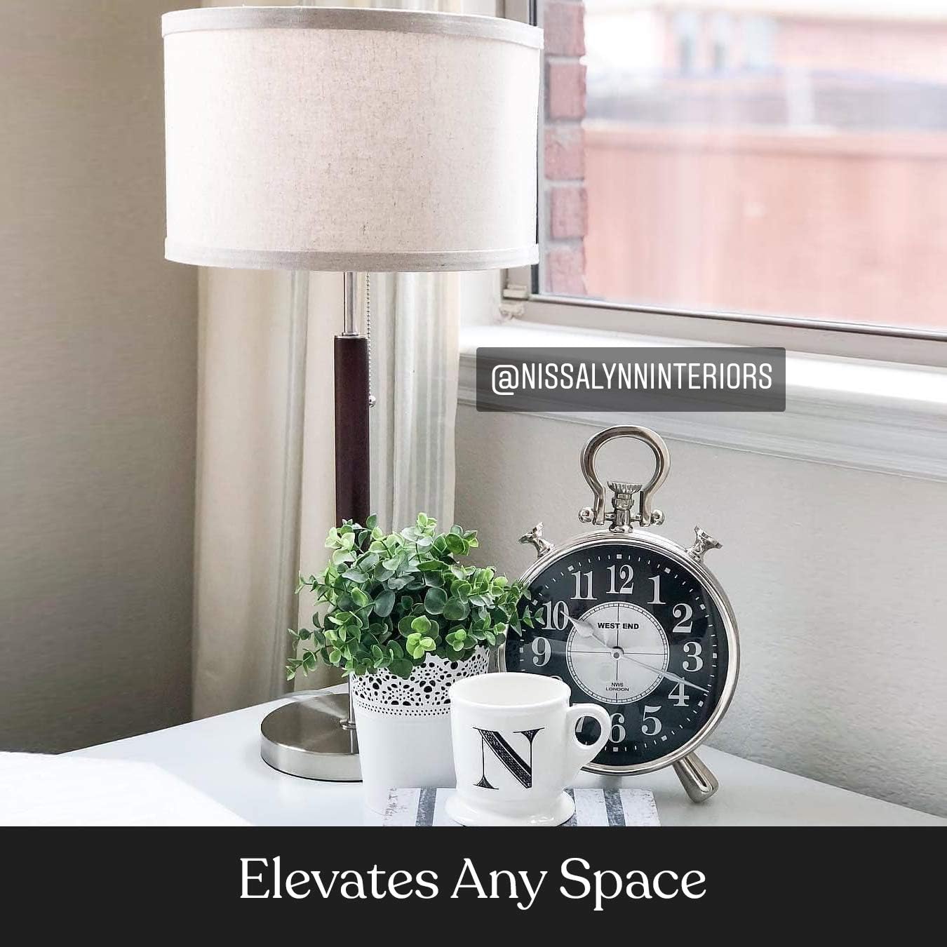 Brightech Carter LED Bedside Lamp - Compact Table & Desk Reading Lamp for Bedroom, Living Room, Office - Modern Nightstand & Side Lamp with Soft Ambient Light - Stainless Steel & Wood Finish