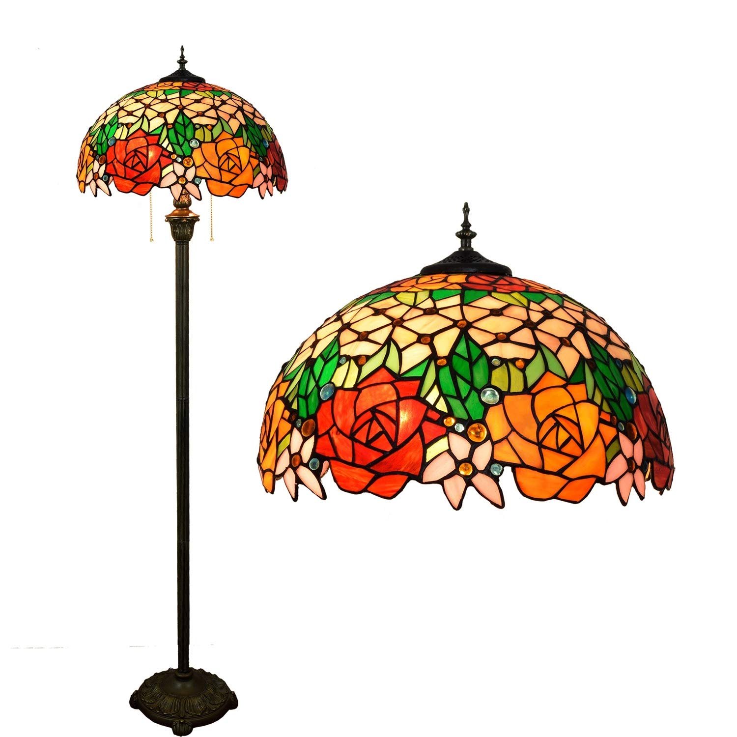 IUokLU Tiffany Floor Lamp Standing Reading Lamp 16-" Tiffany European Style High-Grade Multicolor Rose Glass Floor Lamp Pure Vertical Reading Lamp for Study Living Bed Decoration