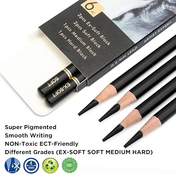 Brusarth Black & White Charcoal Pencils Set - Charcoal Pencils Set for Drawing, Sketching, Shading, Blending, Artist Pencils for Artists, Professionals or Beginners