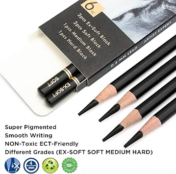 Brusarth Black & White Charcoal Pencils Set - Charcoal Pencils Set for Drawing, Sketching, Shading, Blending, Artist Pencils for Artists, Professionals or Beginners