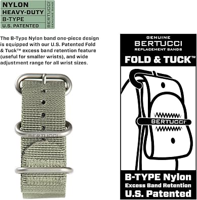 BERTUCCI Nylon Watch Band - 22mm - Black + Liquid Filled Wrist Compass