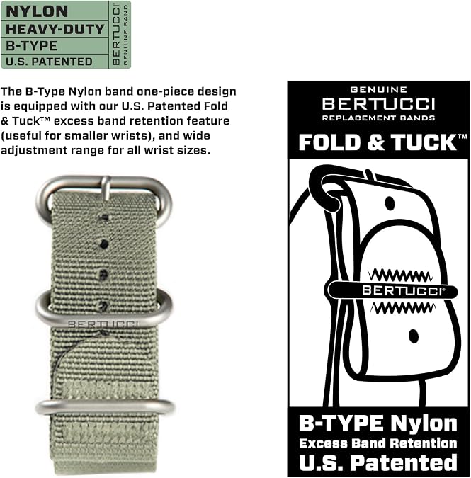 BERTUCCI Nylon Watch Band - 22mm - Black + Liquid Filled Wrist Compass
