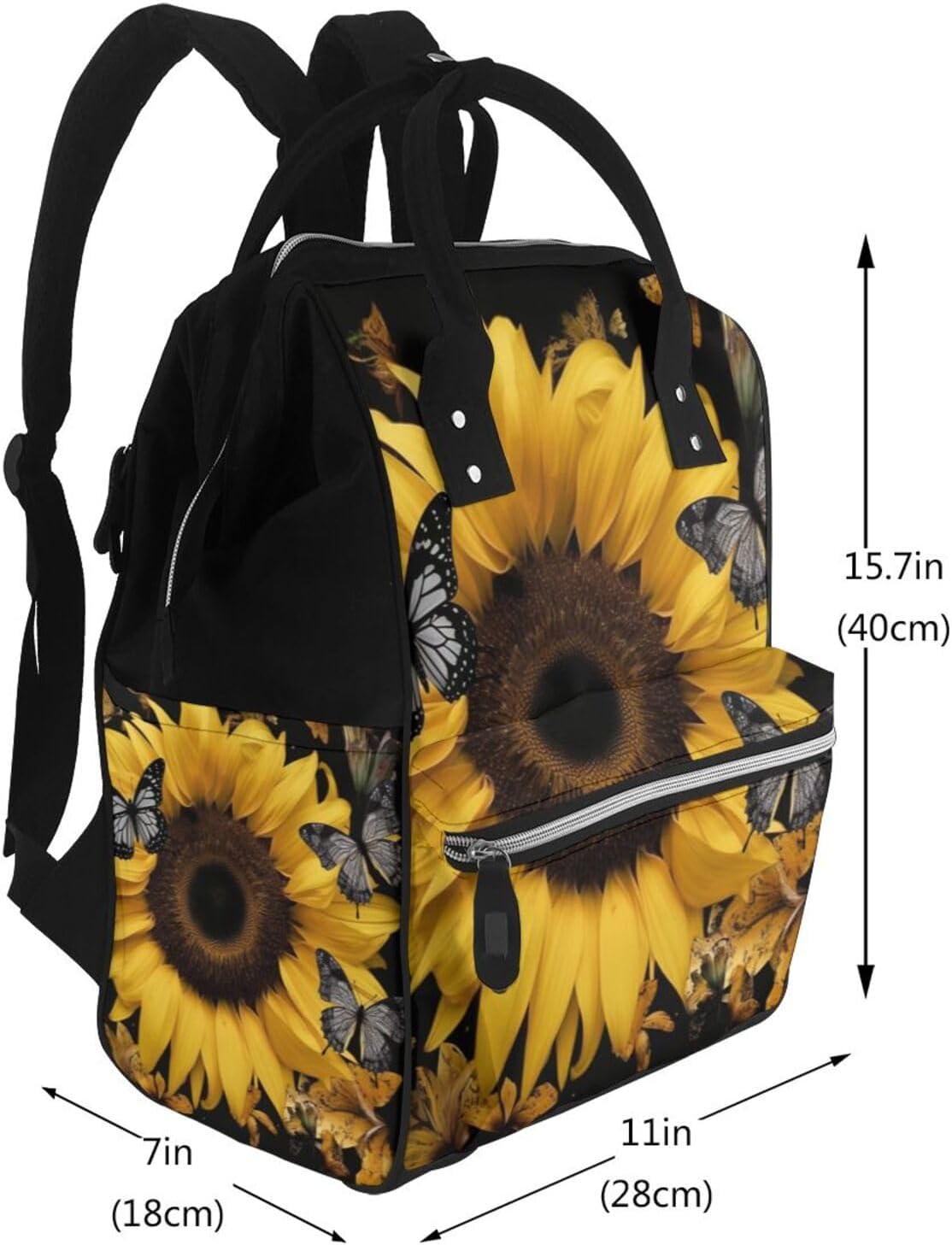 butterfly and sunflower Diaper Bag Backpack for Women Multifunction Waterproof Mummy Backpacks for Mom Dad, Large Capacity Nappy Bag with Changing Pad Casual Daypack Travel Bags