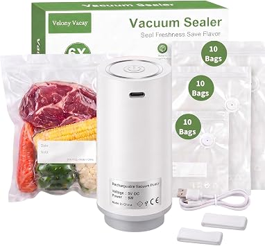 Compact Handheld Vacuum Sealer for Food with 30 Reusable Vacuum Bags