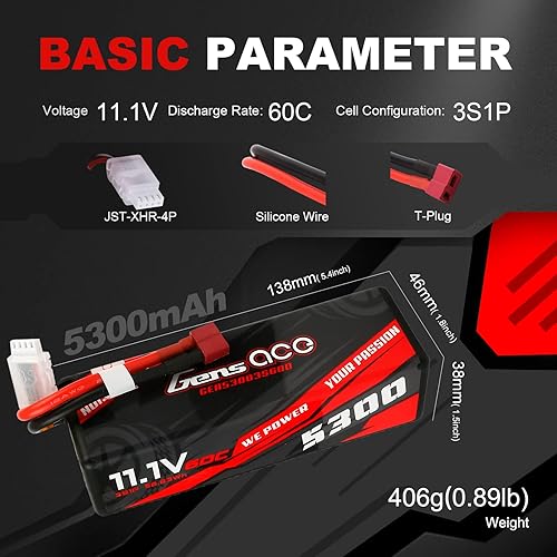 Miniatura 2 de Gens ace 3S Lipo Batería 11.1V 60C 5300mAh Lipo Batería HardCase con Deans Plug para RC Car