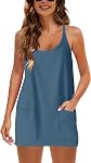 Tanming Athletic Robe de tennis avec short intégré V-Neck Spaghetti Bracelet robe d'été pour femme