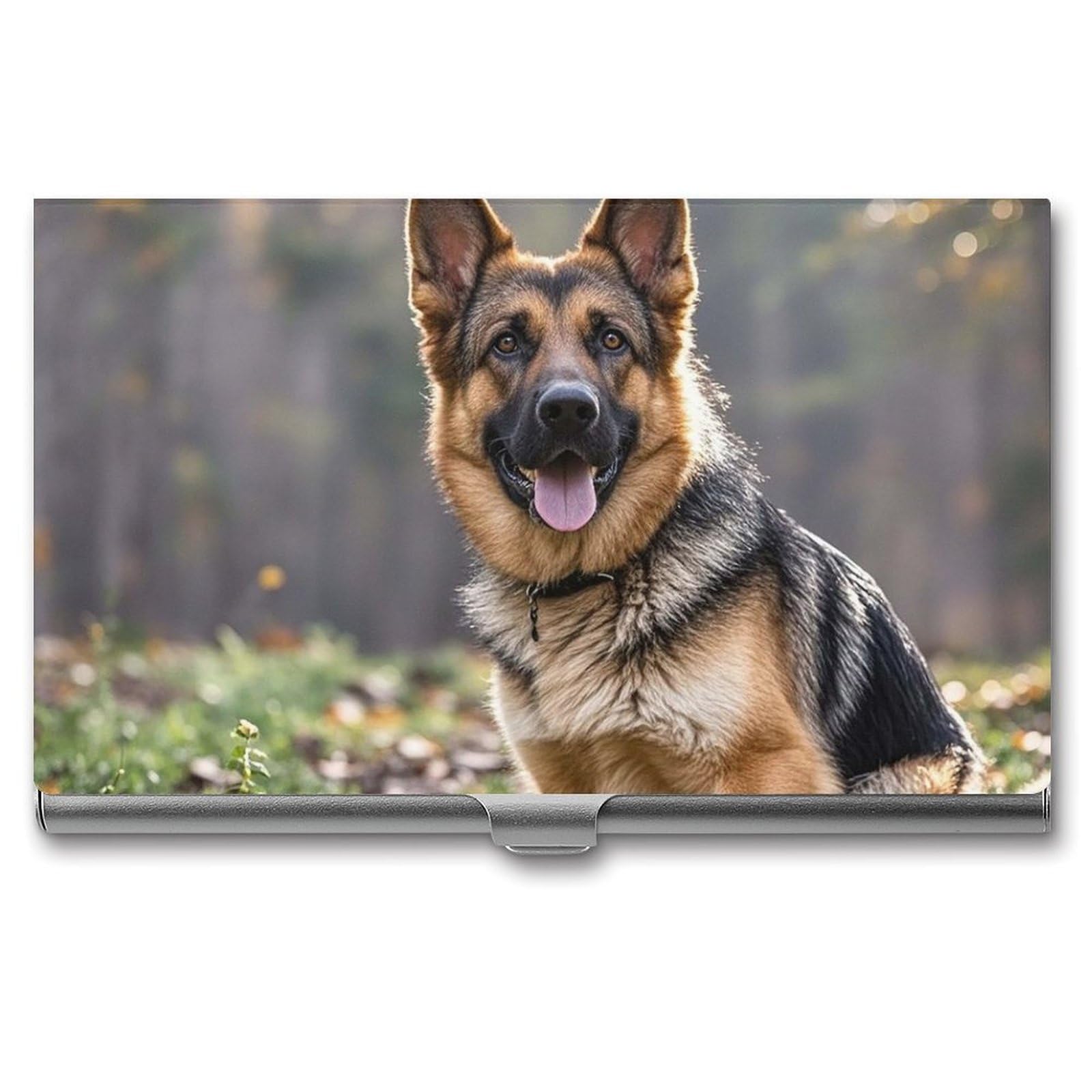 BTCOWZRV German Shepherd Dog Business Card Holder Metal Slim Business Card Case, Pocket Card Holder for Men Women Purse Name Card Holder Stainless Steel Wallet Credit ID Case for Office