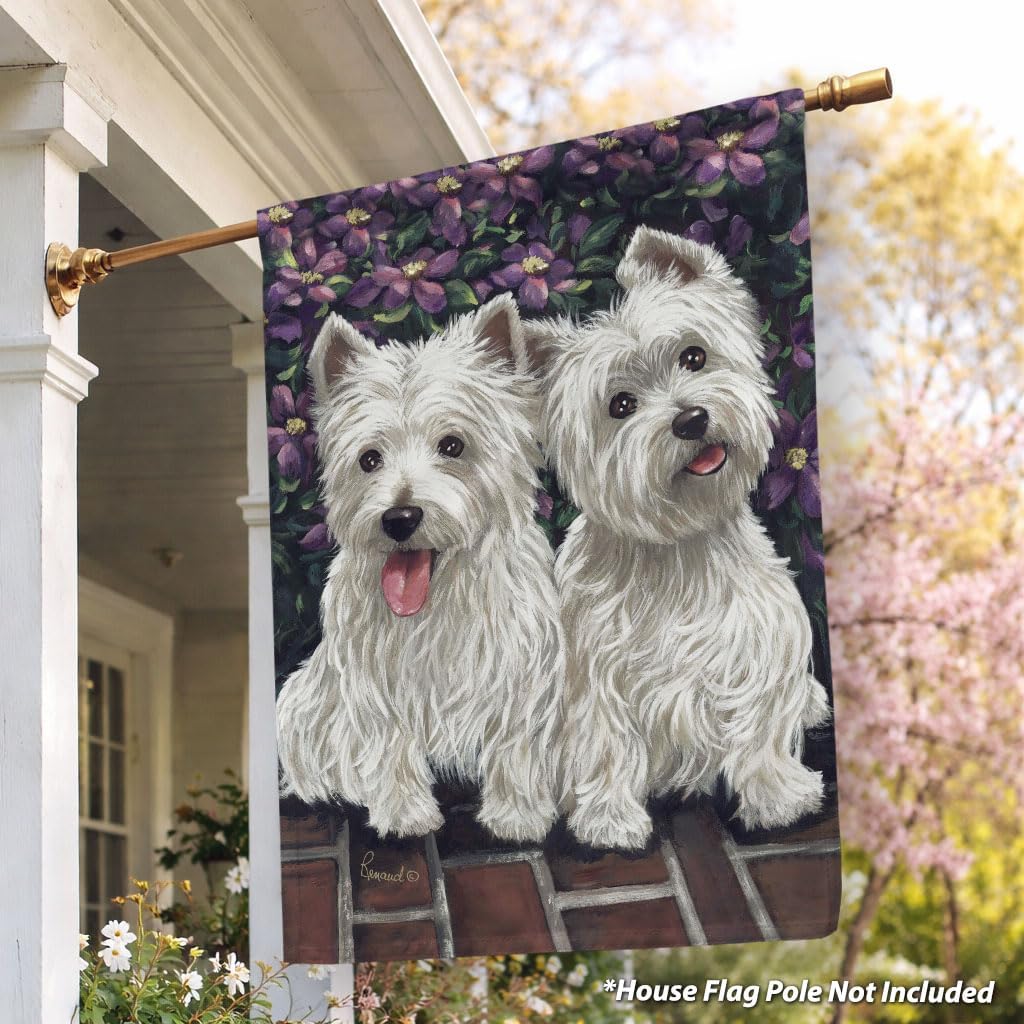 Flagology, West Highland Terrier Molly Glennie Spring Dog House Flag 28" x 40", Outdoor Flag, Exclusive Premium Fabric, Precious Pets Paintings, Summer, Dog, Westie