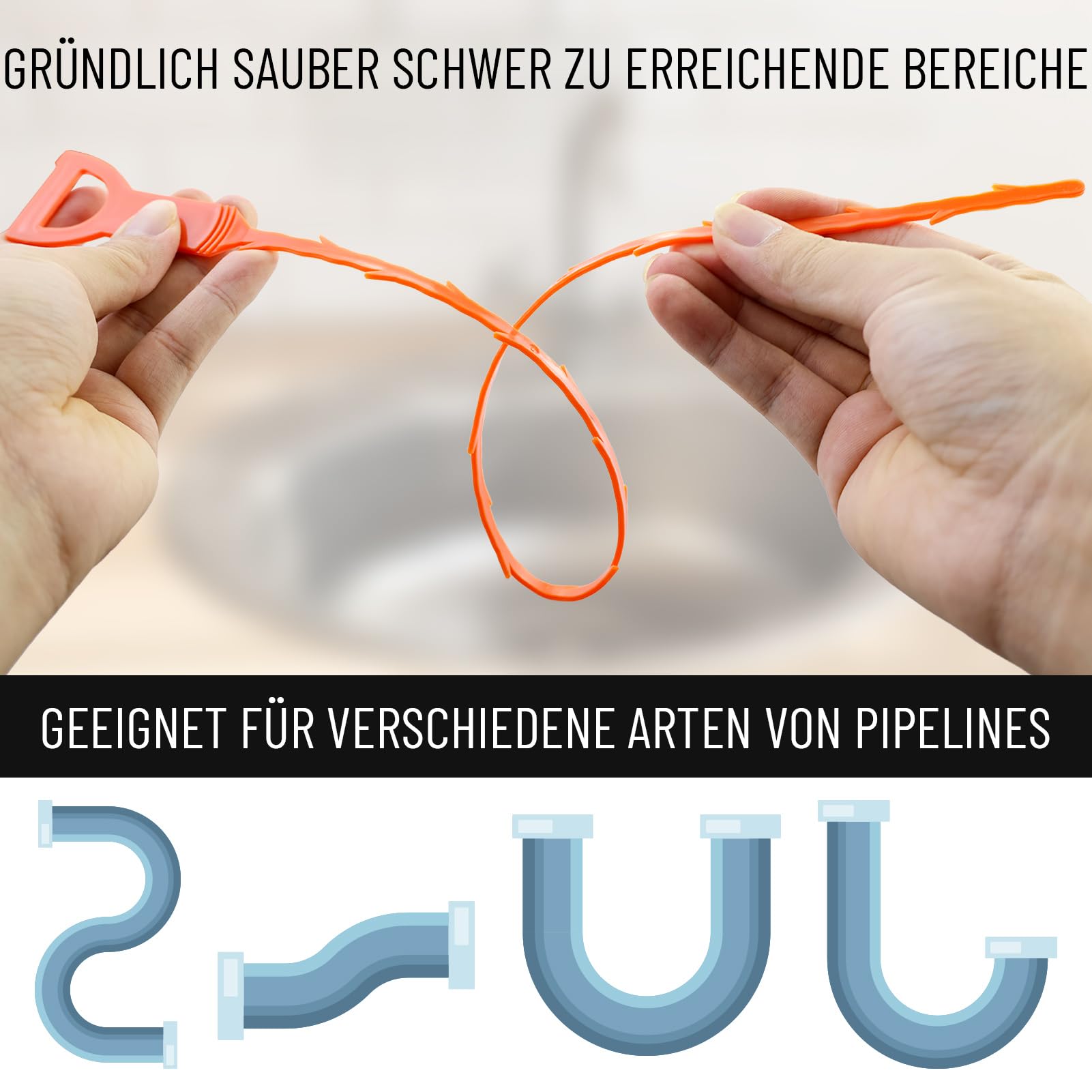 Desatascador Espiral Set 3 Piezas 2 m Cepillo Desagüe Flexible Cabezales Cerda 60 cm 64 cm Pipe Cleaning Stick