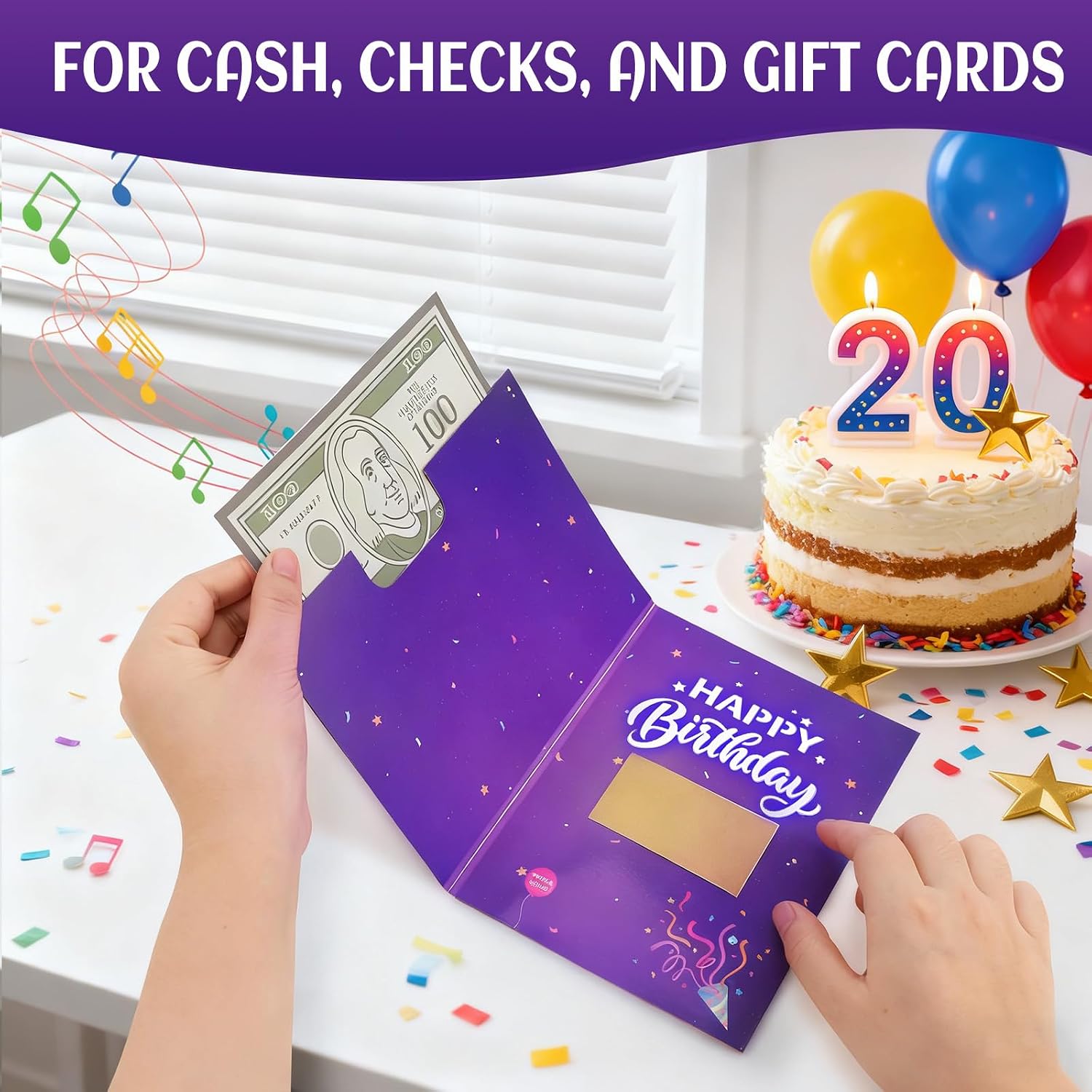 Ecloverlife Musical Birthday Cards for 20-Year-Old Boys and Girls,20th Birthday Card with Money Holder for Cash Gifts, Funny Birthday Card with Scratch Off Feature
