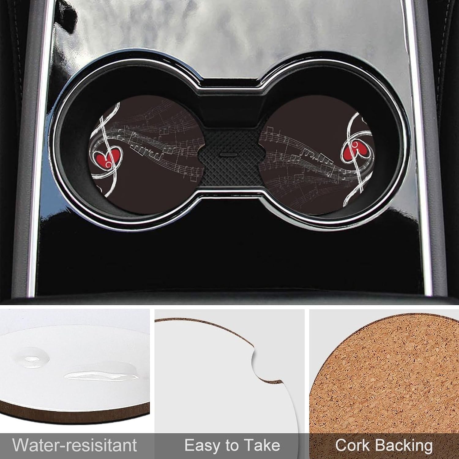 Car Cup Holder Coaster Treble Love and Music Non-Slip Car Coaster 4 Pack image 5