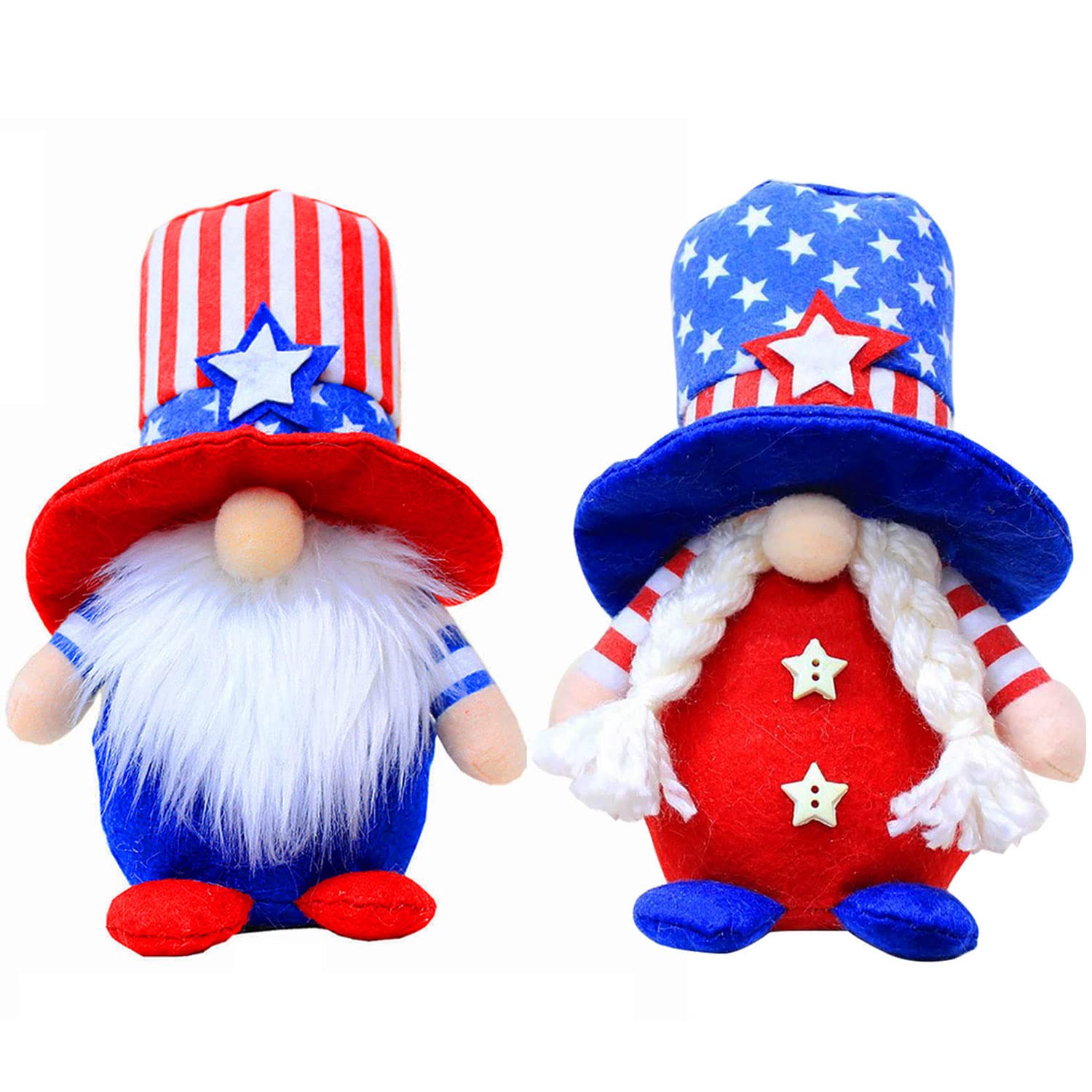 ALLFELIXA 4th of July Gnomes Memorial Day Decorations, 2 PCS Handmade Mr & Mrs Holiday Gnomes Plush, Independence Day Patriotic Gnomes for Home Kitchen Tiered Tray Decor (Blue)