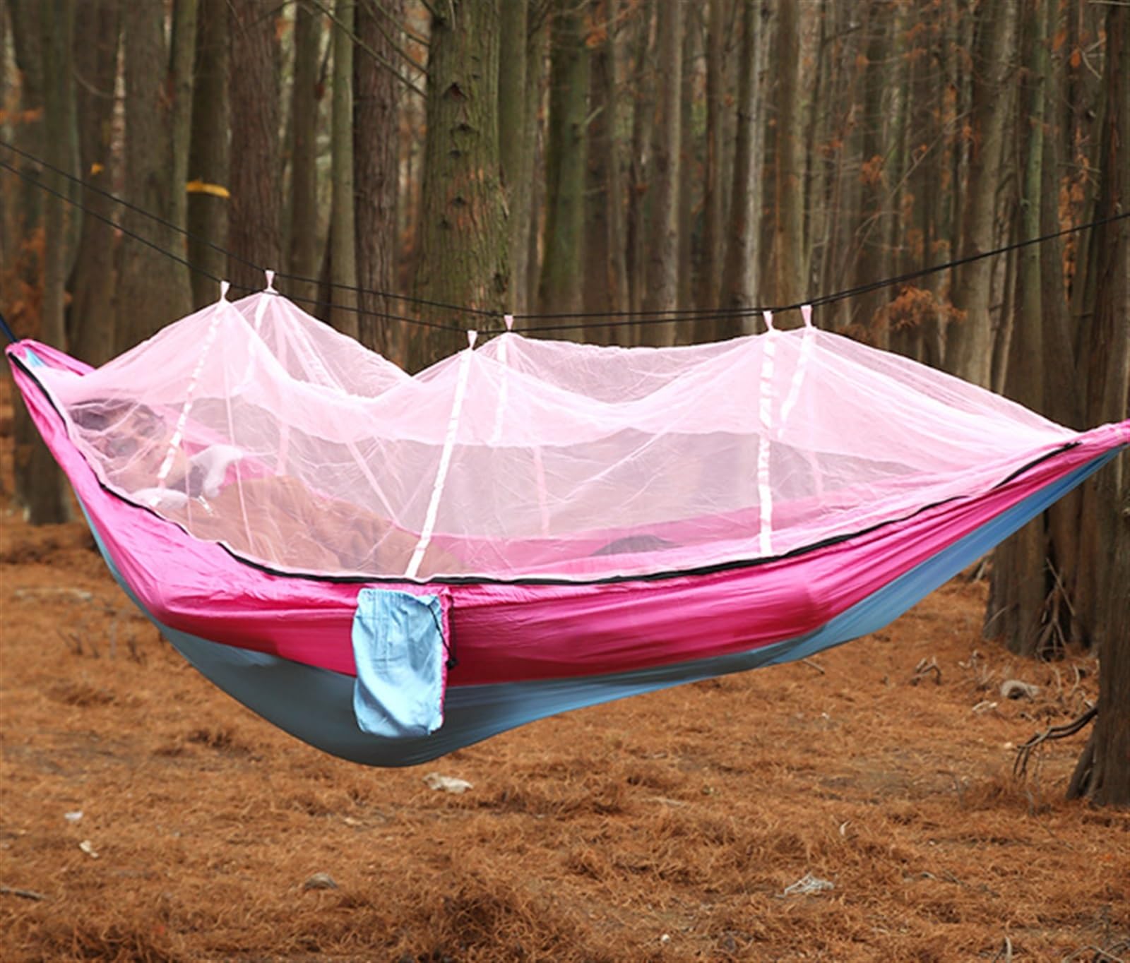 Hamak Ultralekki, Hammock Podwójny Hamak Z Moskitierą 260x140 Cm Plus Rozmiar Na Zewnątrz, Komary Parasol Nylonu na Kemping, na Zewnątrz(B)