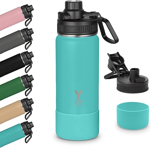 Miniatura 17 de Y TOP Botella de Agua Aislada de 18 oz Compatible con Portavasos, Tapa con Boquilla a Prueba de Fugas, Aislamiento de Doble Pared, Apta para Negro