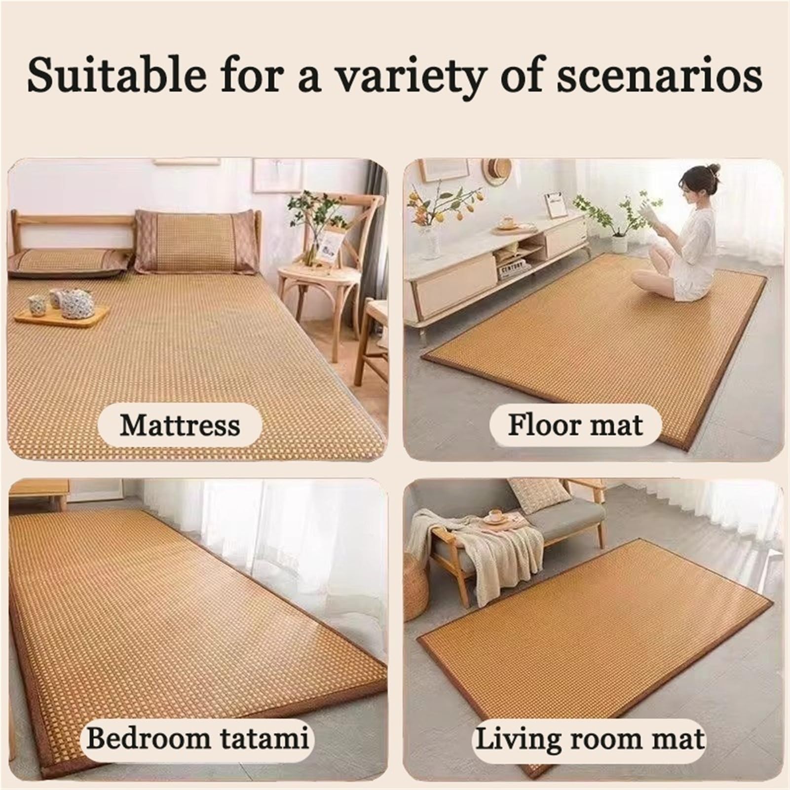 Tatami Futon Giapponese Pieghevole, Materassino Da Pavimento In Rattan Estivo Traspirante, Tappeto per Meditazione, For Dormire, Sedersi, Yoga(Brown A,100 x 200 cm)