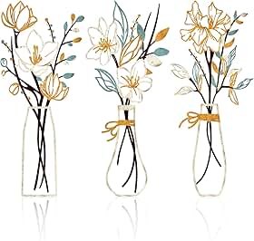 3 peças de arte de parede de flores de metal rústica decoração de casa de fazenda decoração de parede de banheiro decoração de parede de sala de jantar decoração minimalista presentes de