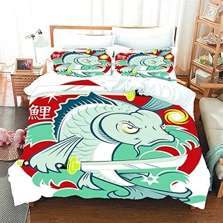 Pojedynczy zestaw pościeli karpia i nóż poszewka na kołdrę z zamkiem błyskawicznym + 1 poszewka na poduszkę, miękka oddychająca mikrofibra poszewka na kołdrę - 135 x 200 cm (53,1 x 78,7 cala)