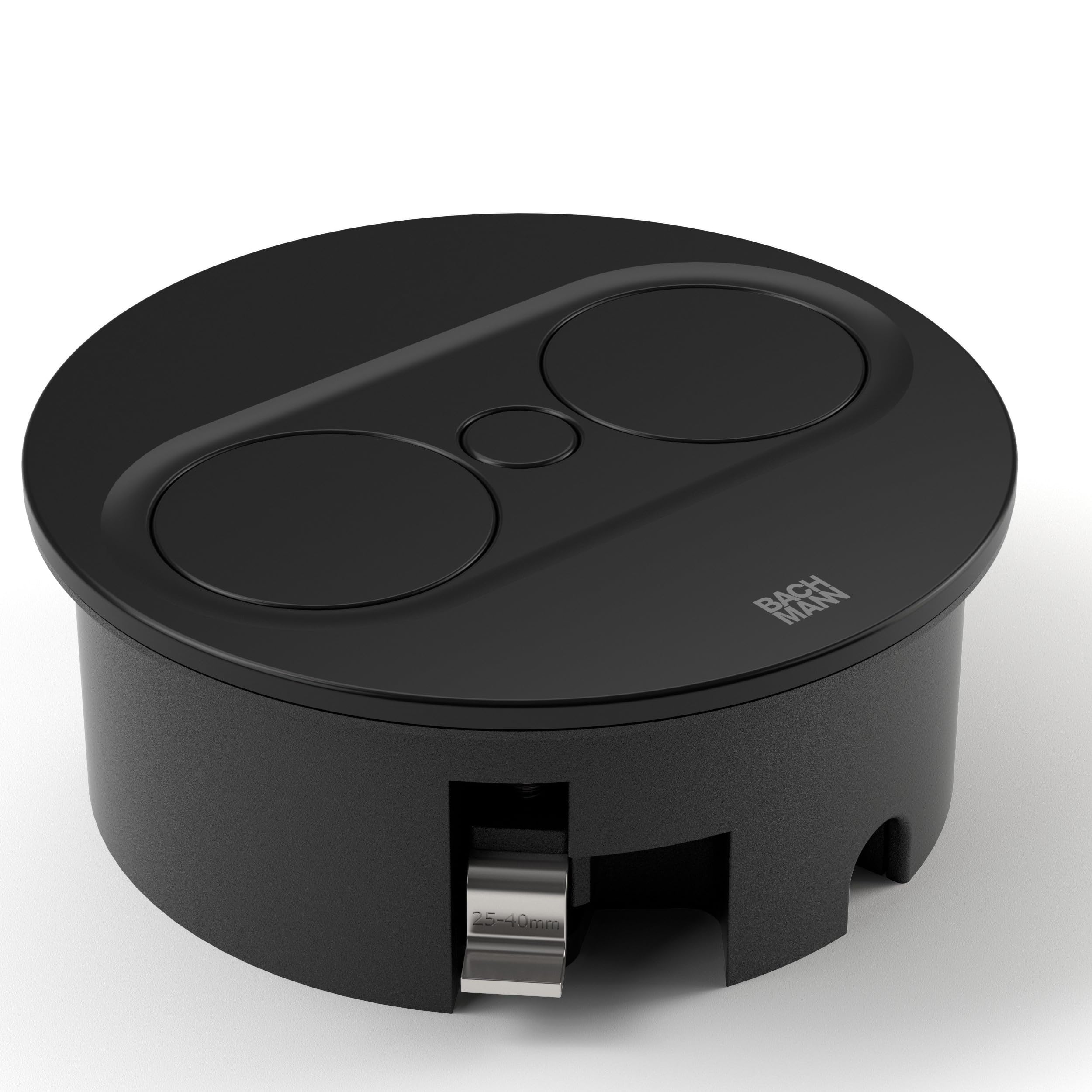 BACHMANN Gniazdko do zabudowy Twist 2, okrągłe, 1 x gniazdko z USB A i USB C, 2 m, do kuchni i biura, czarne, 946.104 (z automatycznym otwieraniem i powłoką zapobiegającą pozostawianiu odcisków palców