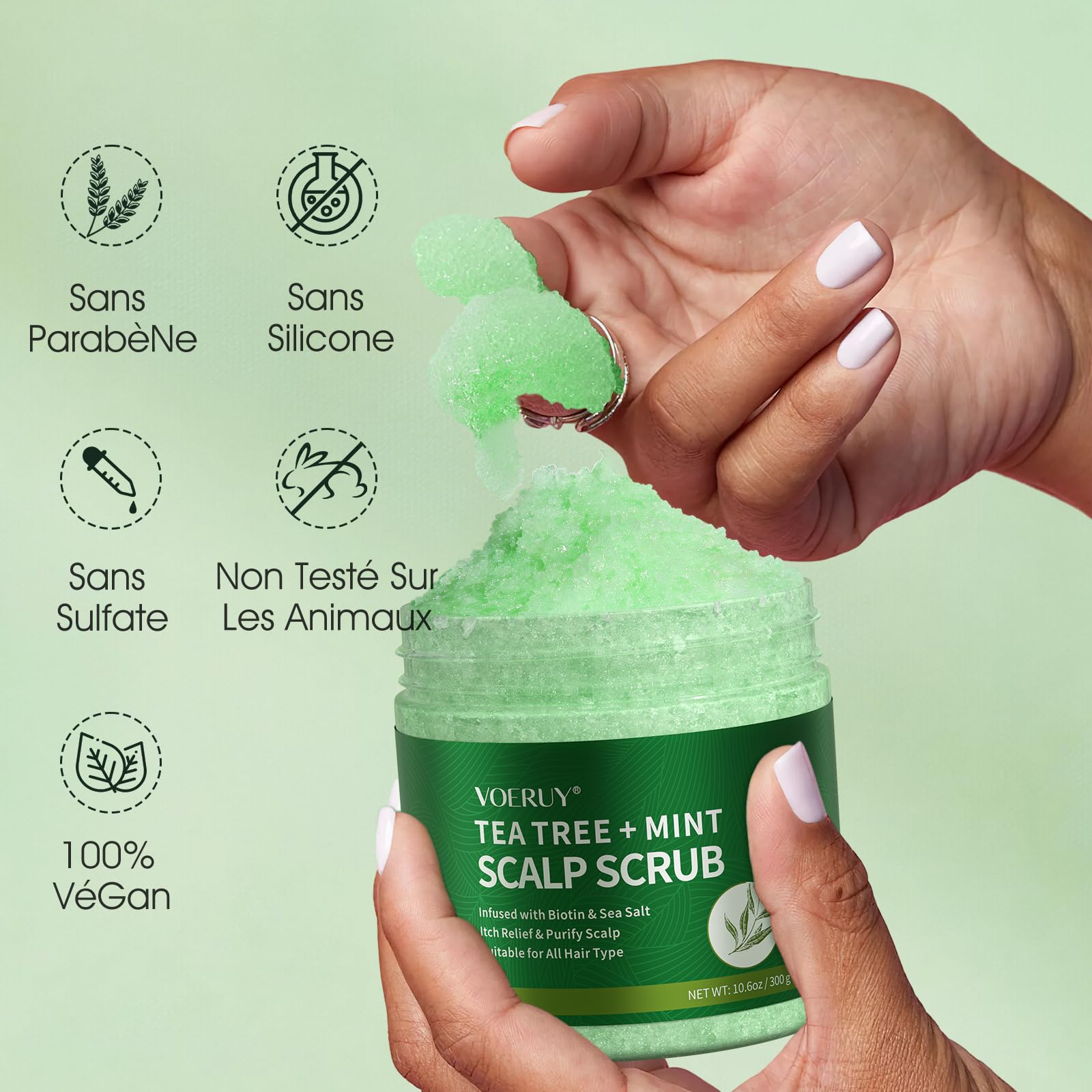 Shampoing exfoliant pour cuir chevelu 2 en 1 à l'huile de menthe, soin des cheveux pour clarifier et éliminer les dépôts avec masseur de cuir chevelu en silicone, 300 g