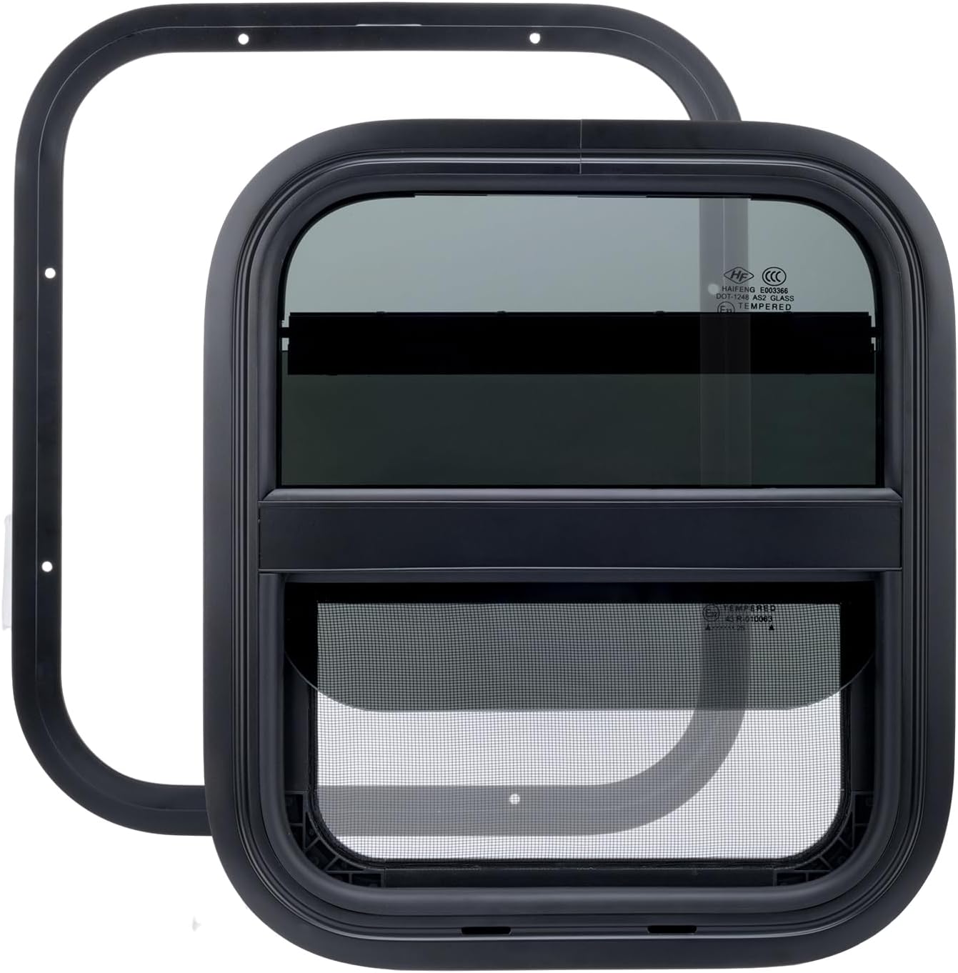 rv window for trailer camper, 14" w x 16" h vertical rv window with net screen and trim ring for 15/16" to 1-3/5" thick walls, dot approved vertical 14" w x 16" h