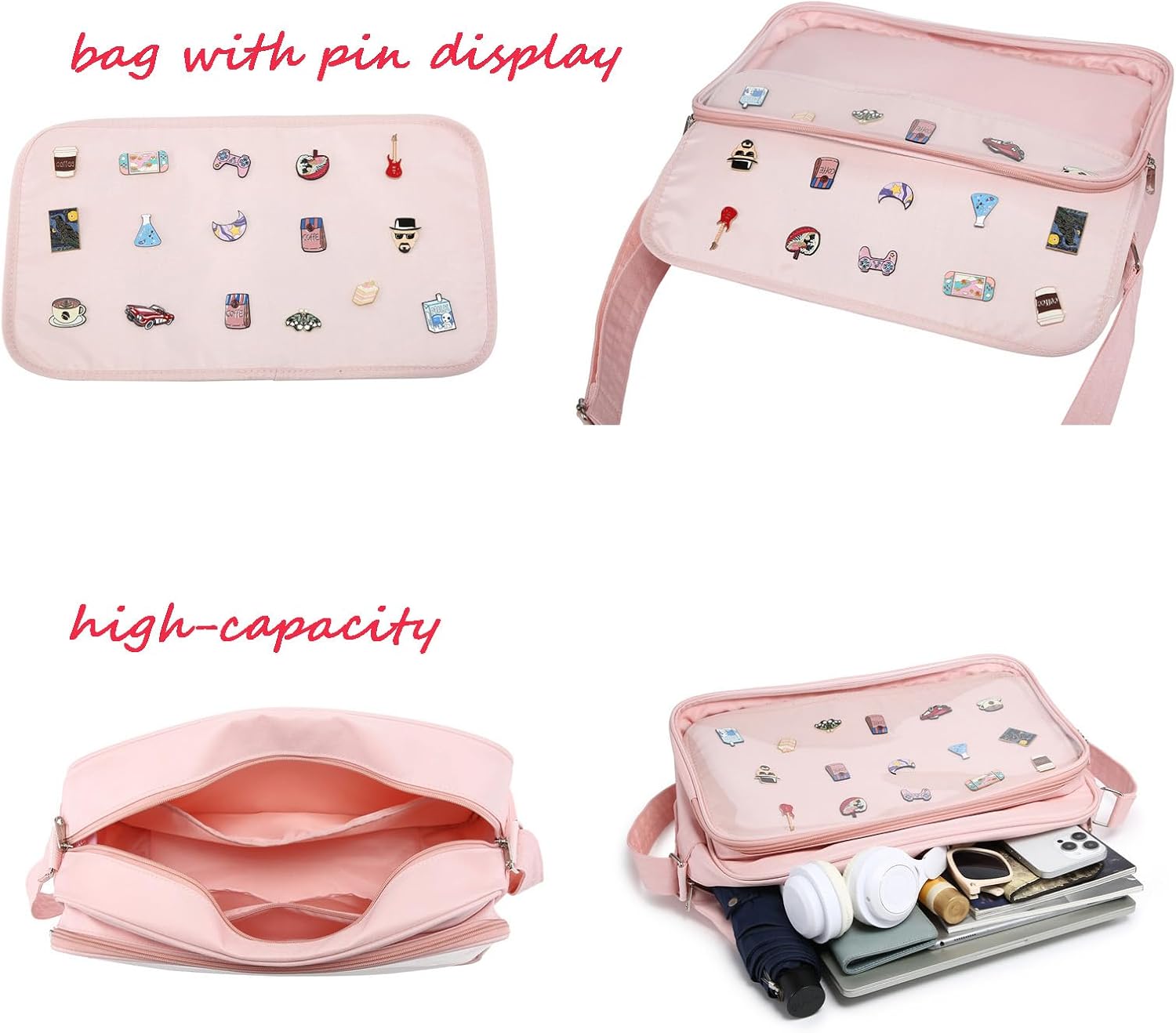 Messenger Ita Bag Canvas Pin Display Purse Crossbody Shoulder Bag for Womens - Image 4