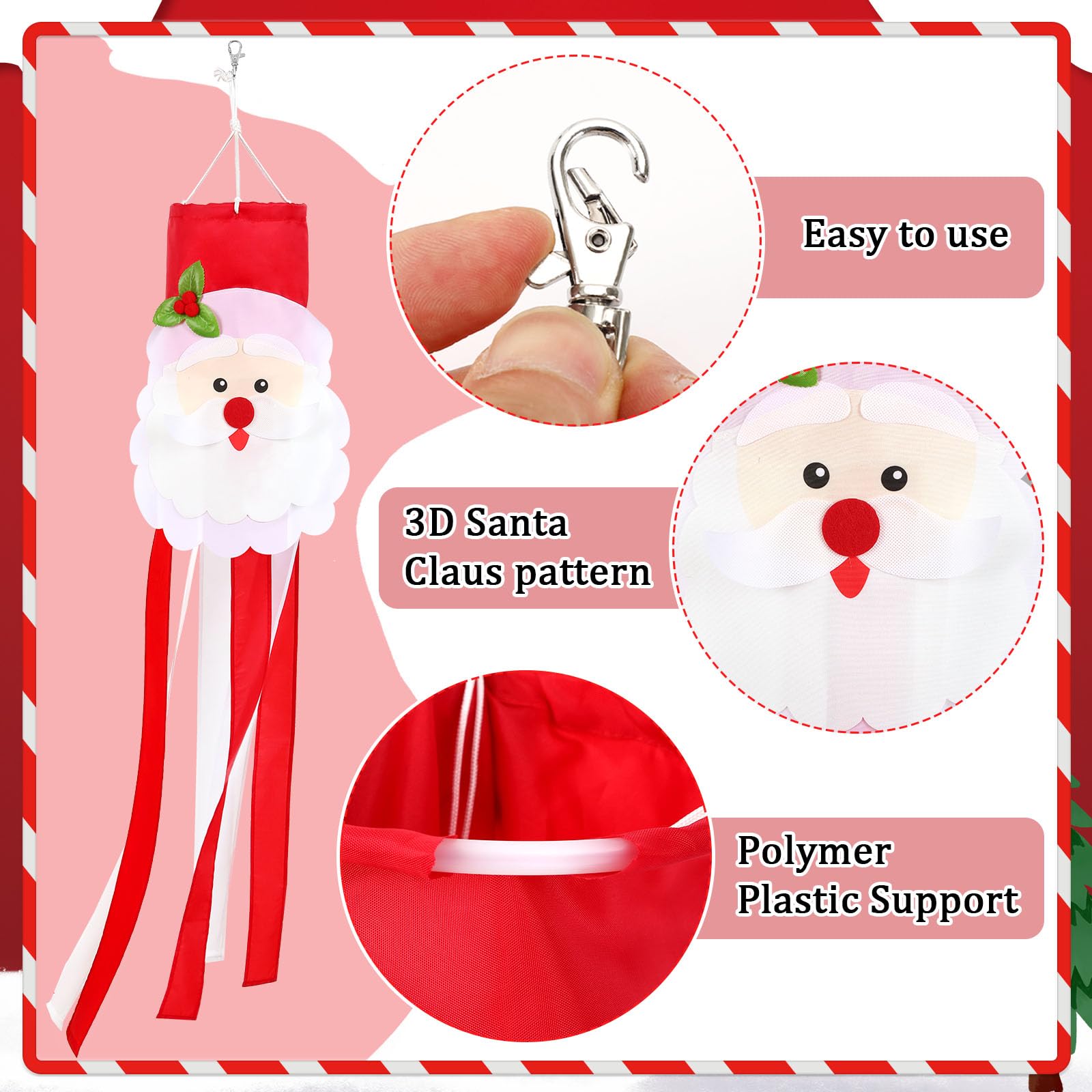 3D Santa Claus Windsock With Bell - 40 Inch Christmas Outdoor Decoration For V 471298