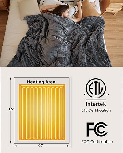 Miniatura 4 de ZonLi Manta térmica con peso (60 x 80 pulgadas, 15 libras tamaño queen) manta eléctrica pesada de calentamiento rápido con 10 niveles de