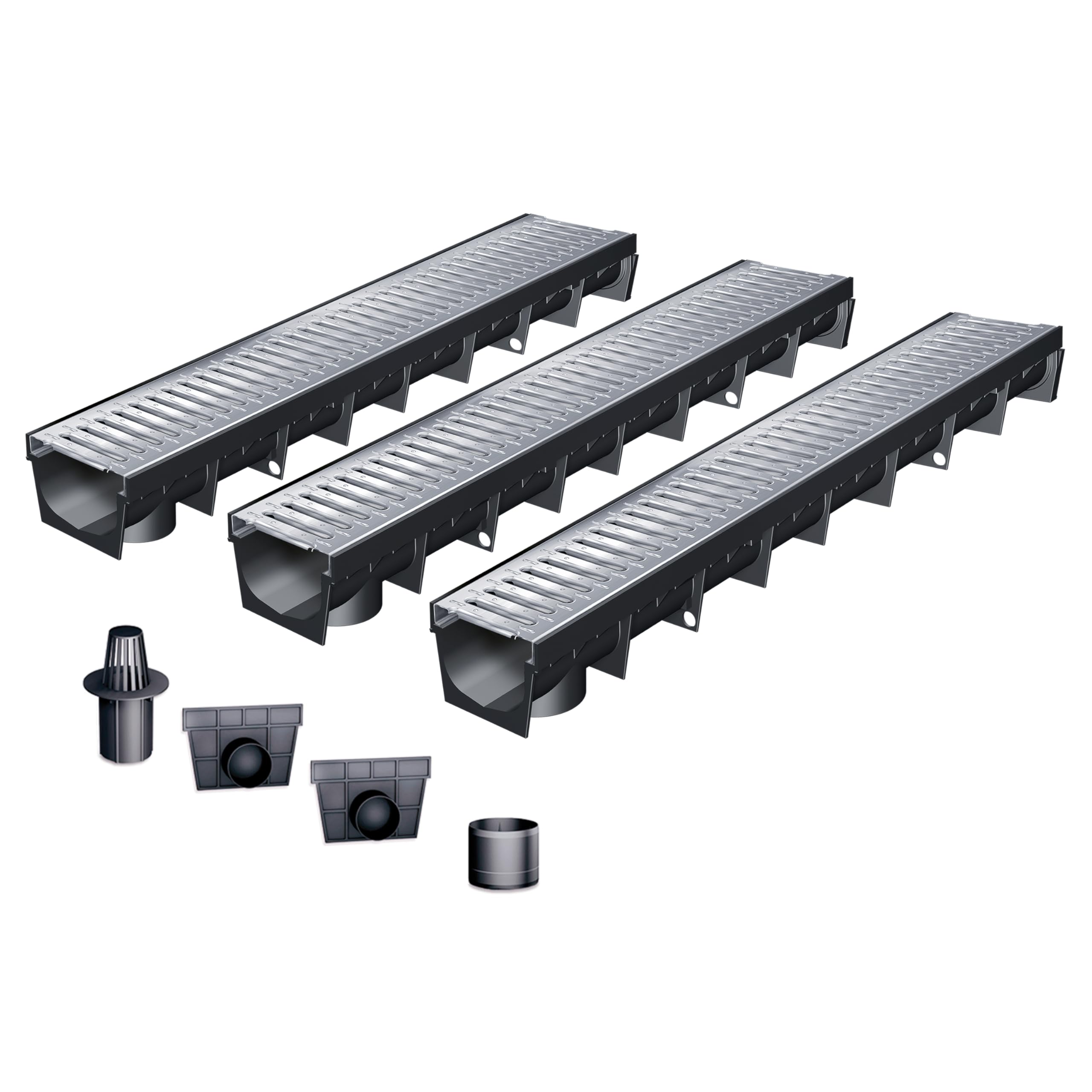 MEA Pack de 3 Caniveaux Extérieurs MEAPARK – Grille en Acier Galvanisé – Drainage Terrasse, Piscine, Jardin – Classe A15 Piéton – Largeur utile 10 cm