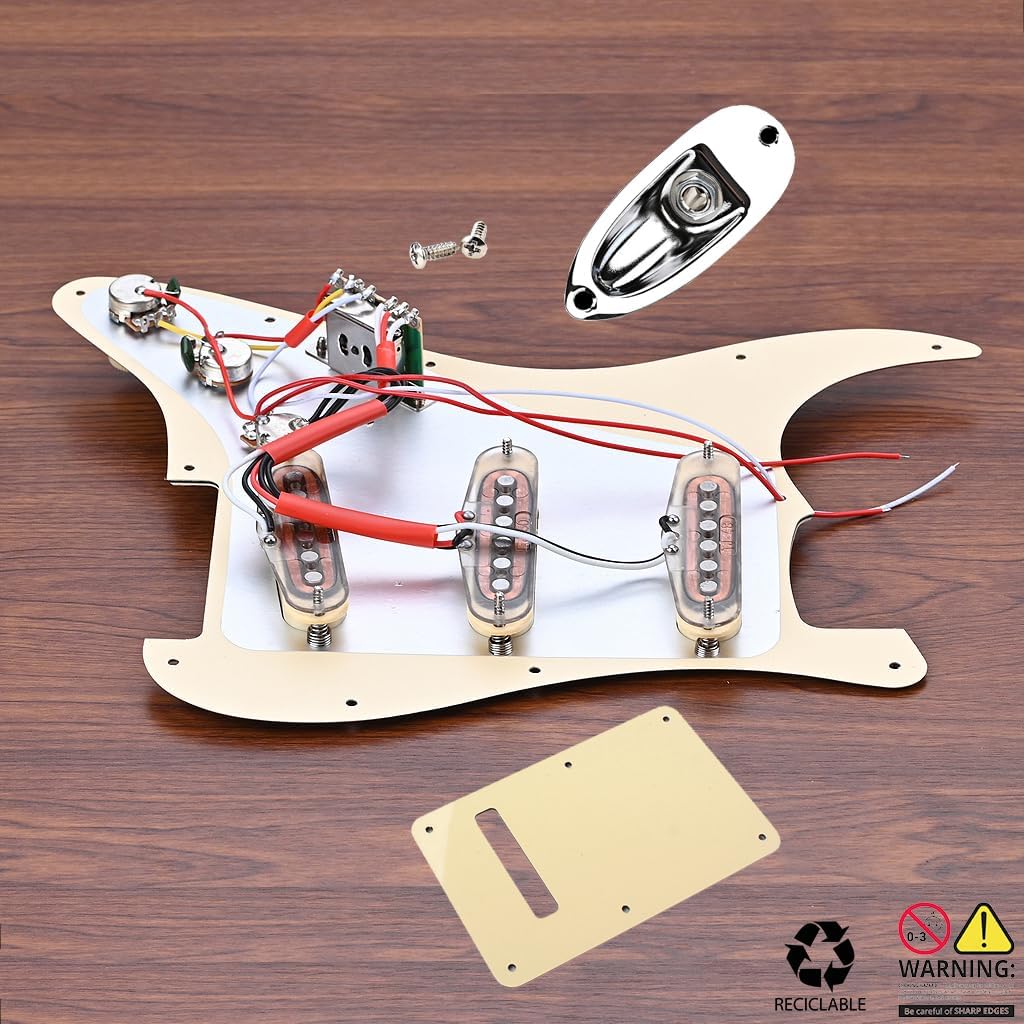 Prewired Loaded Pickguard, Pickguard Guitars 3-Ply SSS Prewired Loaded Pickguard with Alnico V Pickups Kit Humbucker Pickups for Strat/Stratocaster Electric Guitars Replacement Parts