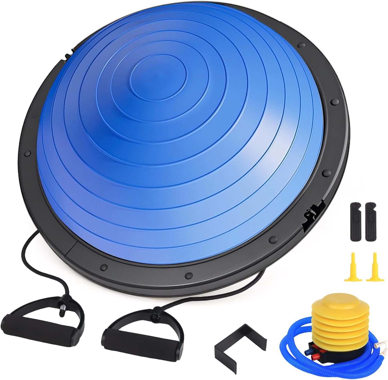 Balance Ball Trainer, 26 inch Half Exercise Ball with Resistance Bands, Home Gym Full Body Workout Equipment, Blue