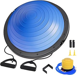 Balance Ball Trainer, 26 inch Half Exercise Ball with Resistance Bands, Home Gym Full Body Workout Equipment, Blue