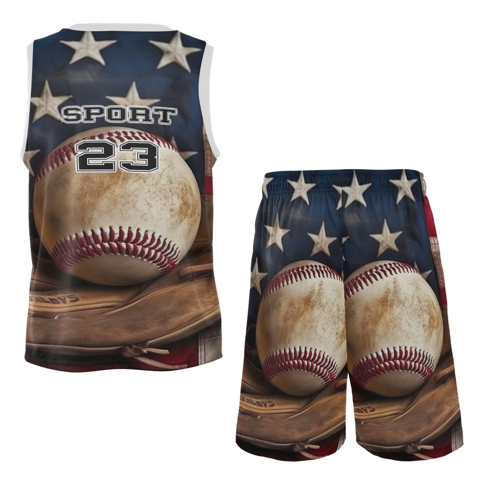 FLildon American Flag Baseball Boys Basketball Jersey Set Tank Top Shorts Tracksuit Sport Training Suit for Kids, XXL