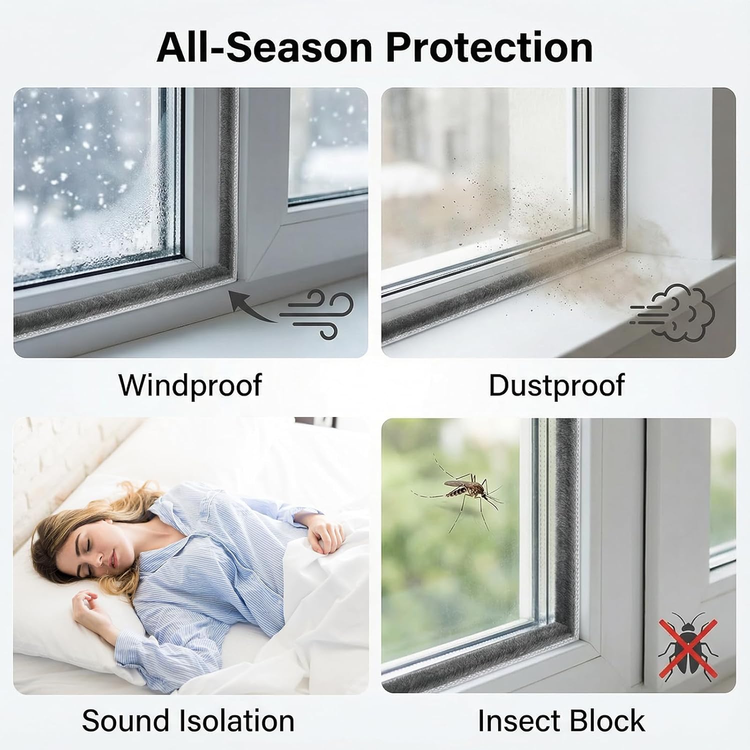 16.5FT Weather-Stripping Door Seal, Self-Adhesive Brush Weather Stripping, Weather Stripping for Doors and Windows, Window Noise Blocker, Brush Seal Strip for Sliding, Exterior, Window, Door (Grey)