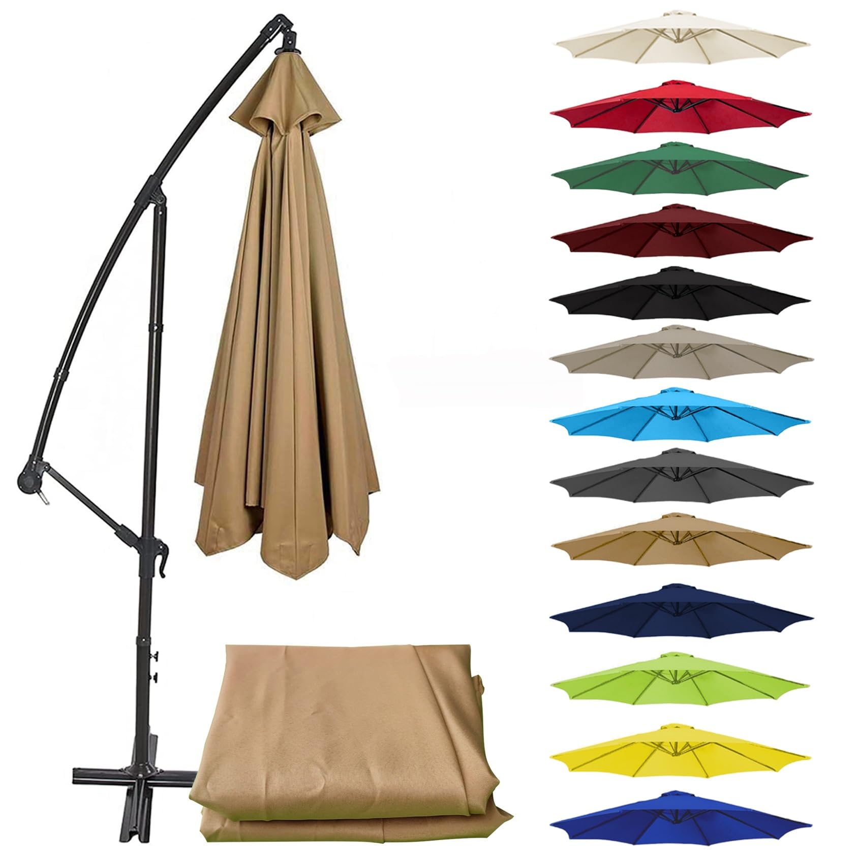 Canopy - Sun Umbrella Replacement Cloth For Outdoor Patio Table Umbrella Replacement Cover, Cantilever Parasol Top Fabric Cover Sunshade Cloth, UV 50+ Garden Parasol Replacement Canopy(Khaki,250CM(8.2