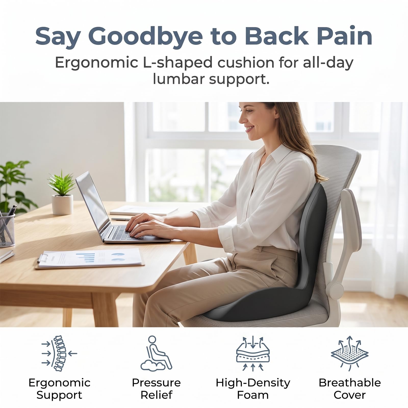 Cuscino Lombare Ergonomico in Memory Foam a Forma di L | Cuscino Ortopedico per Sedia Ufficio e Auto,con Supporto Coccige e Schienale,Sollievo Dolore Schiena e Emorroidi