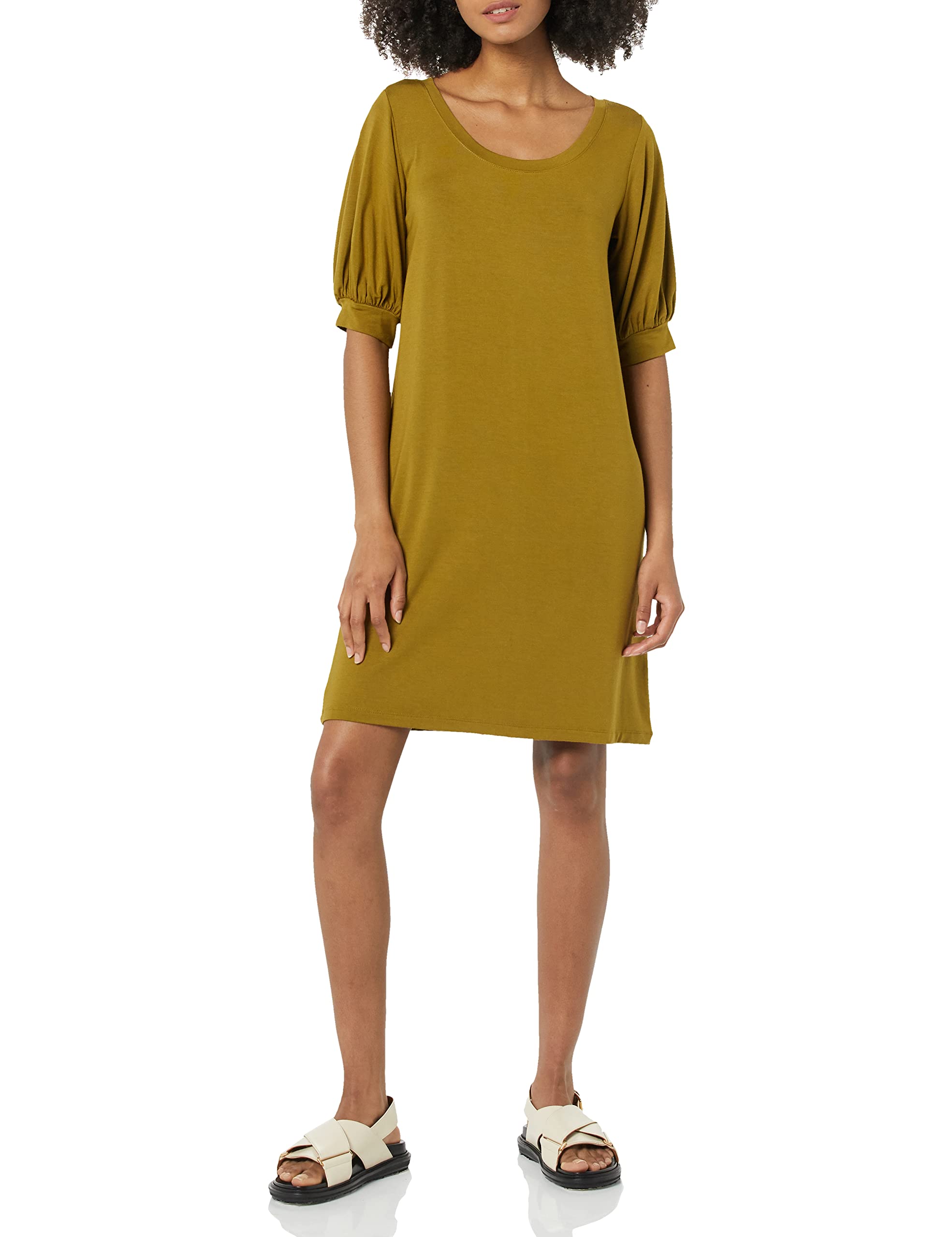 Photo 1 of Amazon Aware Women's Modal Elbow Length Puff Sleeve T-Shirt Dress (Available in Plus Size) Large Khaki Brown
