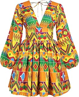 African Dashiki Printing Dress Long Sleeve Midi Fit Foraml A Line Swing Dresses