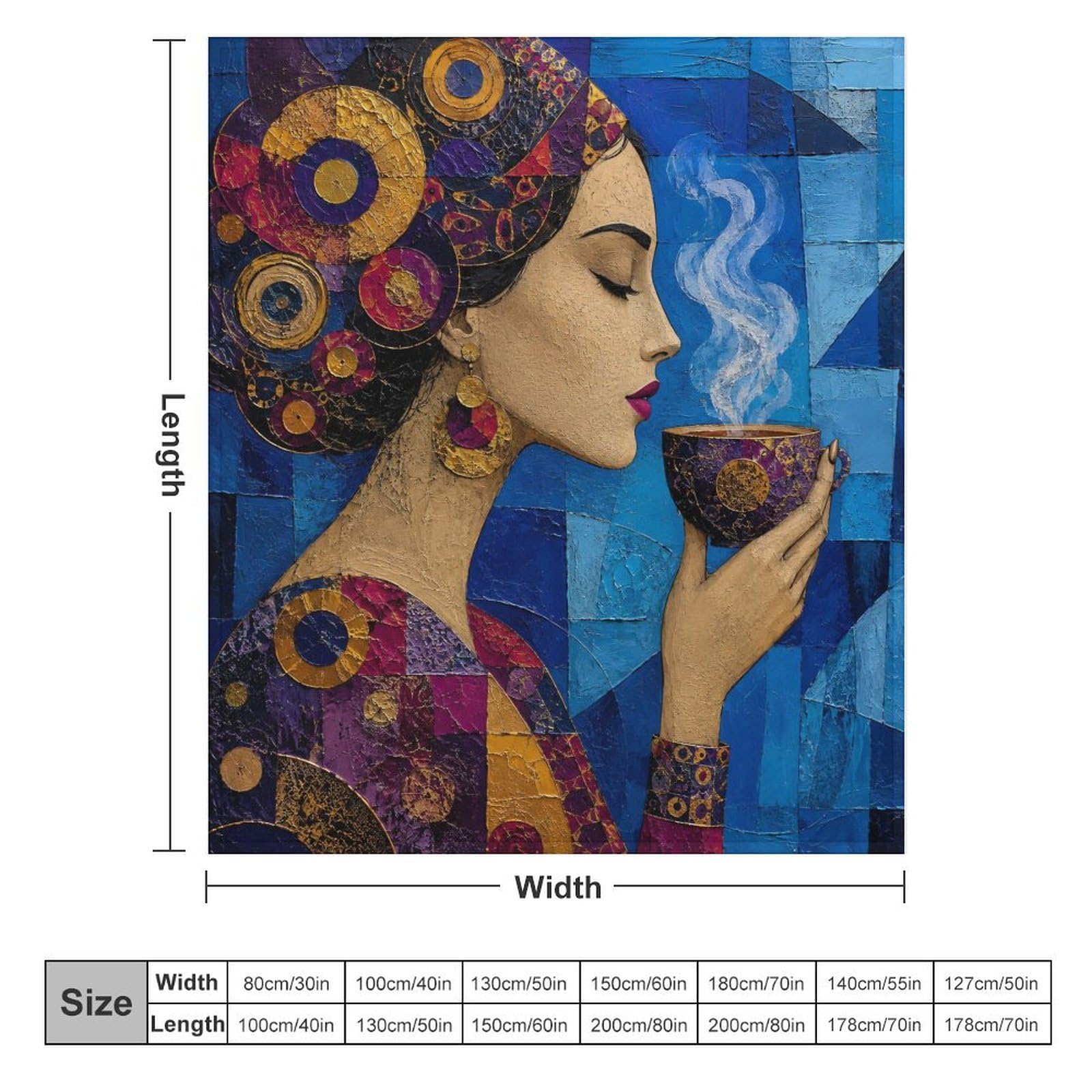 Donna con il velo viola Coperta Mosaico cubista Coperta TV Calda | coperta divano morbida con Arte del mosaico e Tazza da tè blu, per divano, letto, 175x200cm(70x80in)