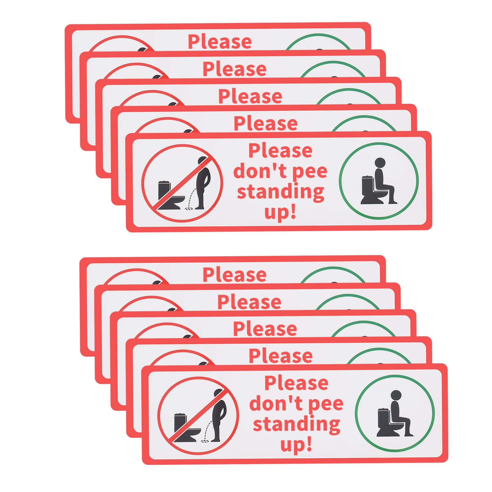 Sg Store Red And White 10Pcs 15X5cm Pvc Adhesive Sticker Toilet Please Don't Pee Standing Up Reminder Sign