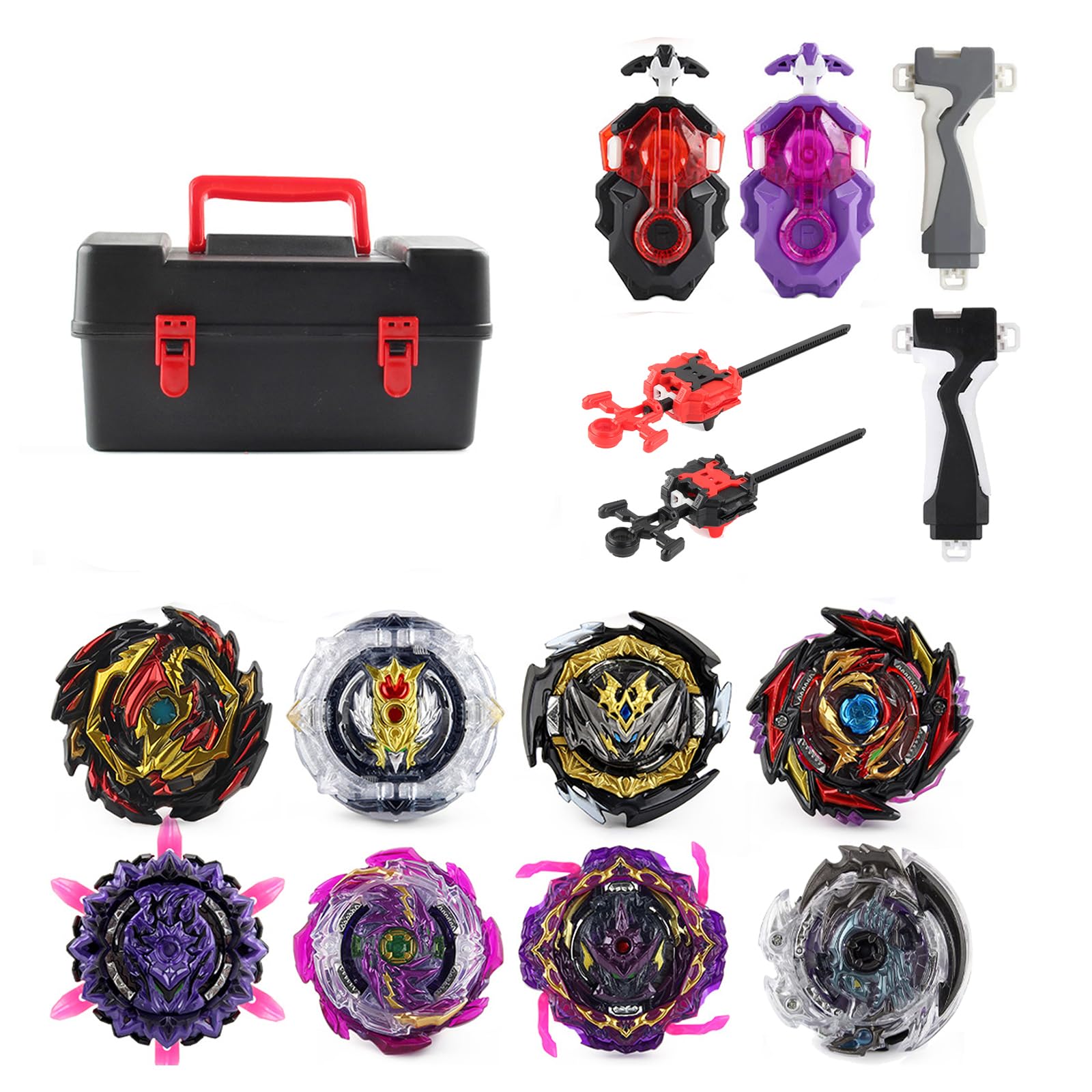 Netoke Set De 8 Peonzas De Batalla Burst Gyro 4D – Incluye 4 Lanzadores Y Maletín De Almacenamiento, Juego De Combate Para Niños, Regalo Divertido