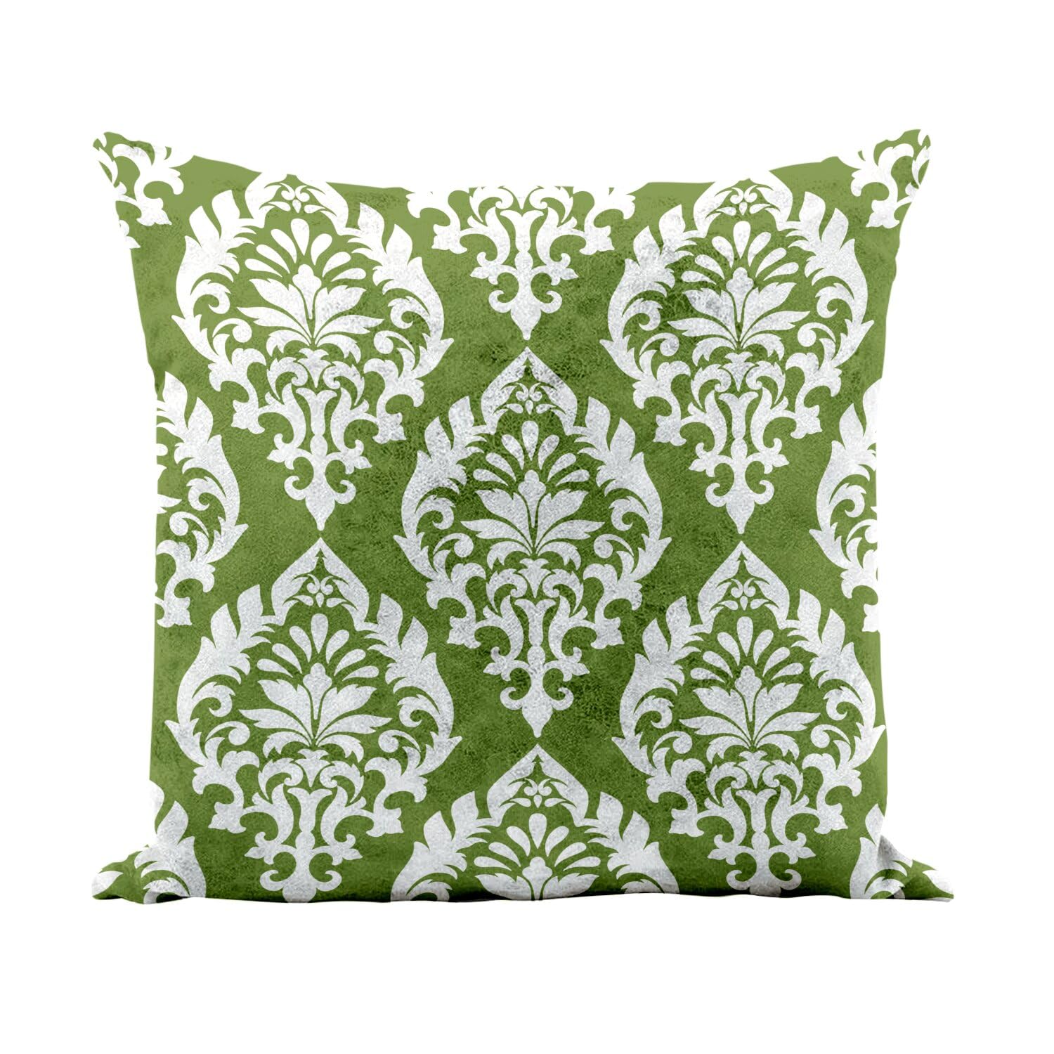 Coussin similicuir blanc nettoyable motif damas vert 40x40 pour fauteuil de salon