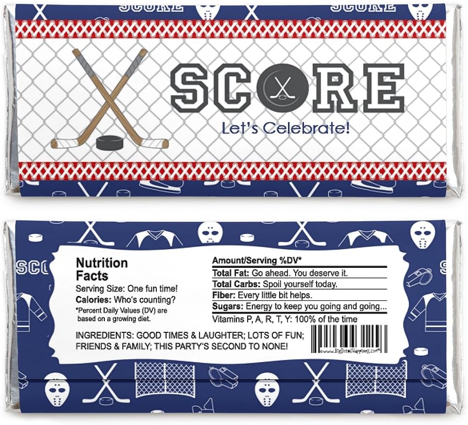 Big Dot of Happiness Shoots and Scores - Hockey - Candy Bar Wrappers Baby Shower or Birthday Party Favors - Set of 24 image 2