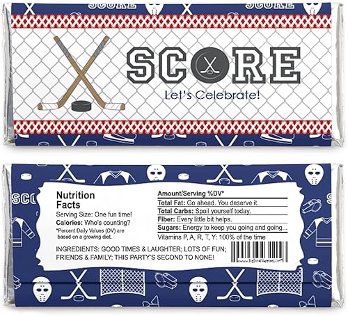 Miniatura 2 de Big Dot of Happiness Shoots and Scores - Hockey - Envolturas de barra de caramelo, baby shower o fiesta de cumpleaños - Juego de 24