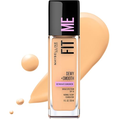 Maybelline Fit Me Dewy + Smooth Liquid Foundation Makeup, Sandy Beige, 1 Count (Packaging May Vary)