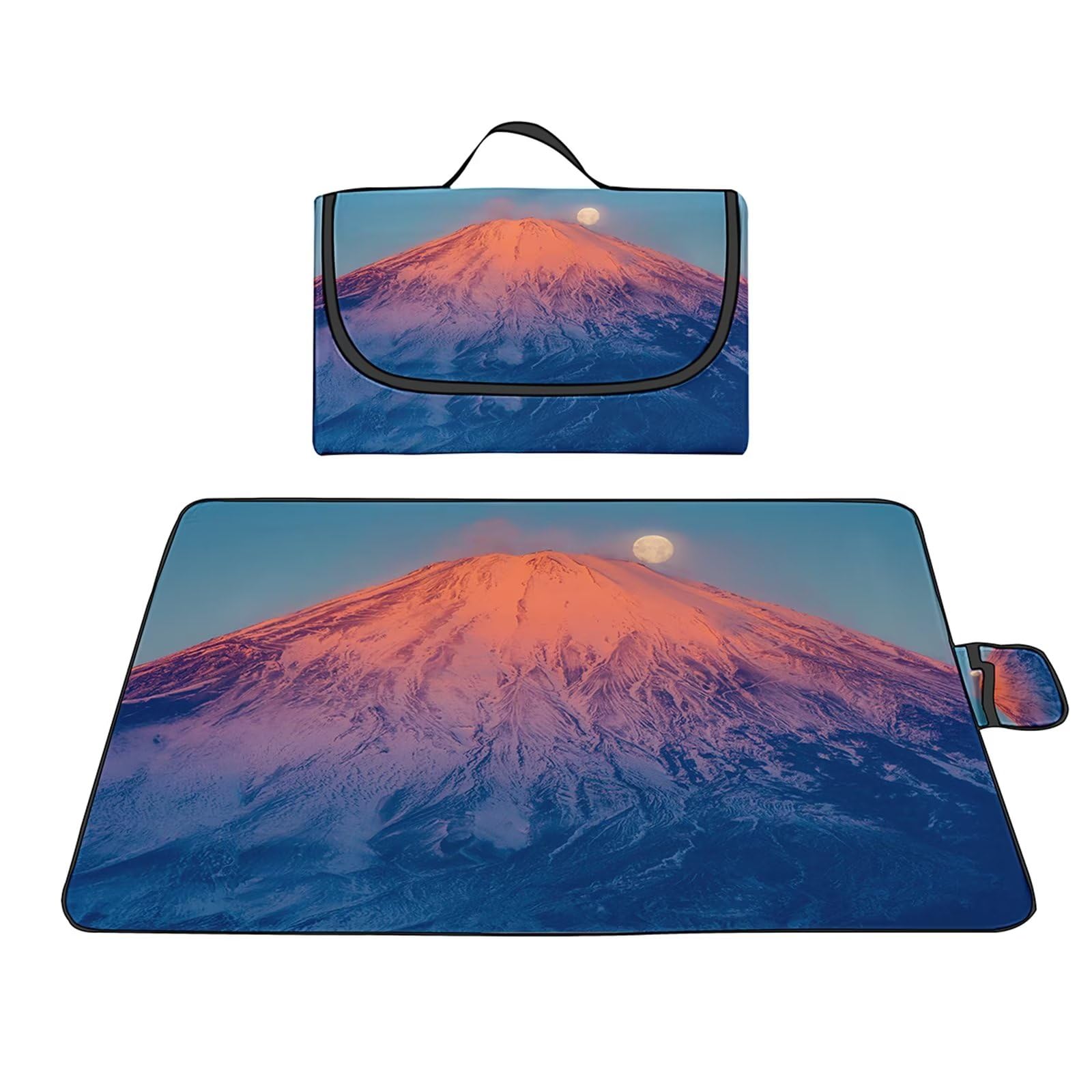 Couverture Pique-nique Imperméable 180x200cm,Couverture Plage Extérieure XXL,Coucher de soleil montagne enneigée Camping Couverture étanche Pique-nique avec Poignée pour Camping Randonnée Parc Plage