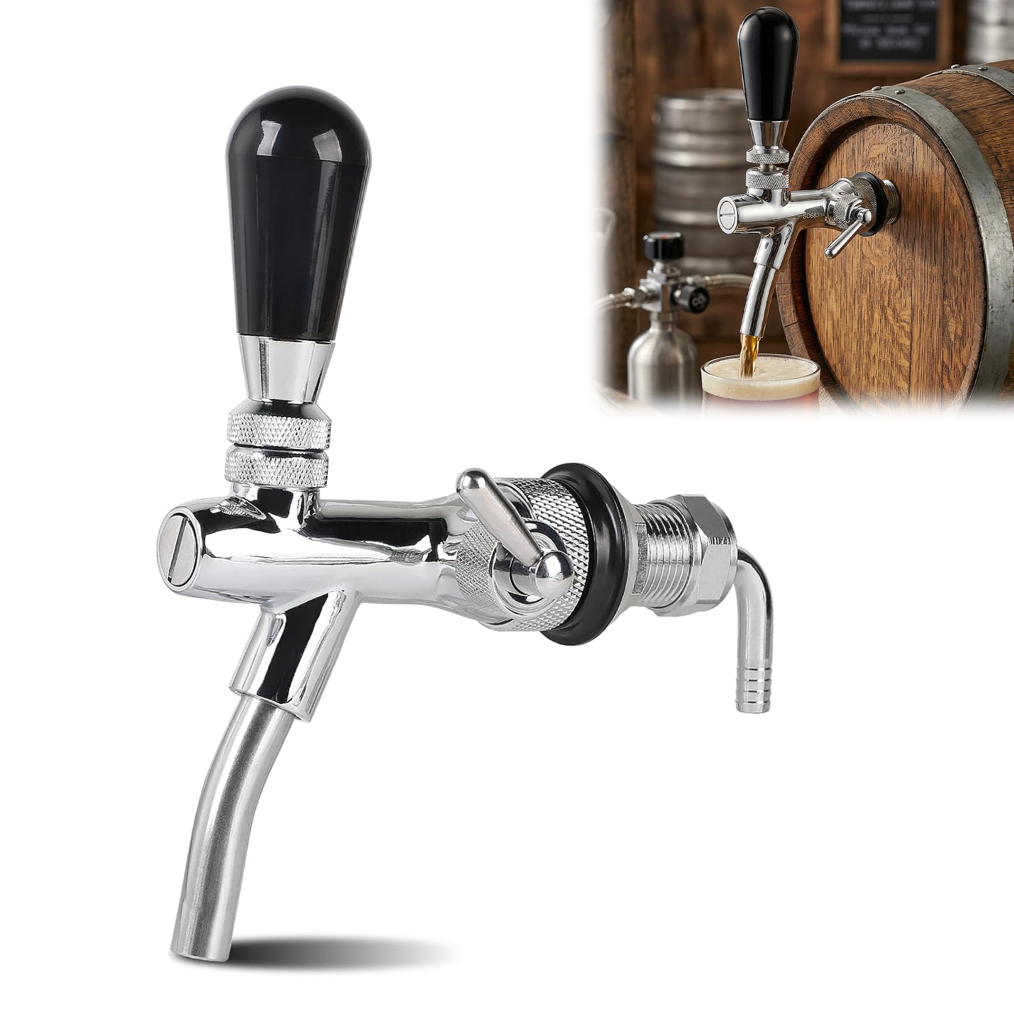 G5/8 Verstellbarer Bierhahn: Bierhahn Einstellbare Bierzapfhahn mit Durchflusskontrolle für Zapfanlage Edelstahl Messing für Bar Zuhause Restaurant
